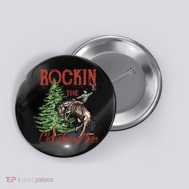 Rocking Around The Christmas Tree Retro Cowboy Christmas Button