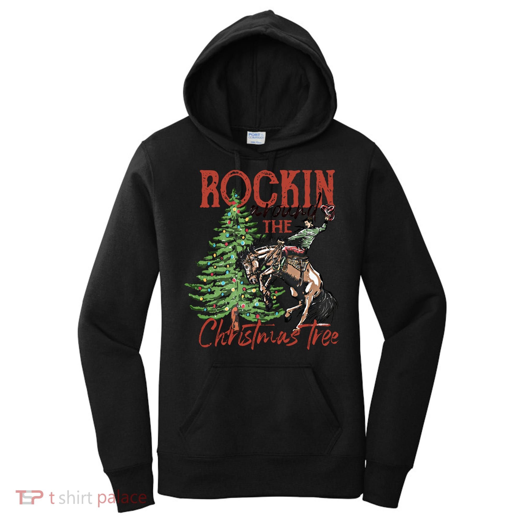 Rocking Around The Christmas Tree Retro Cowboy Christmas Women's Hoodie