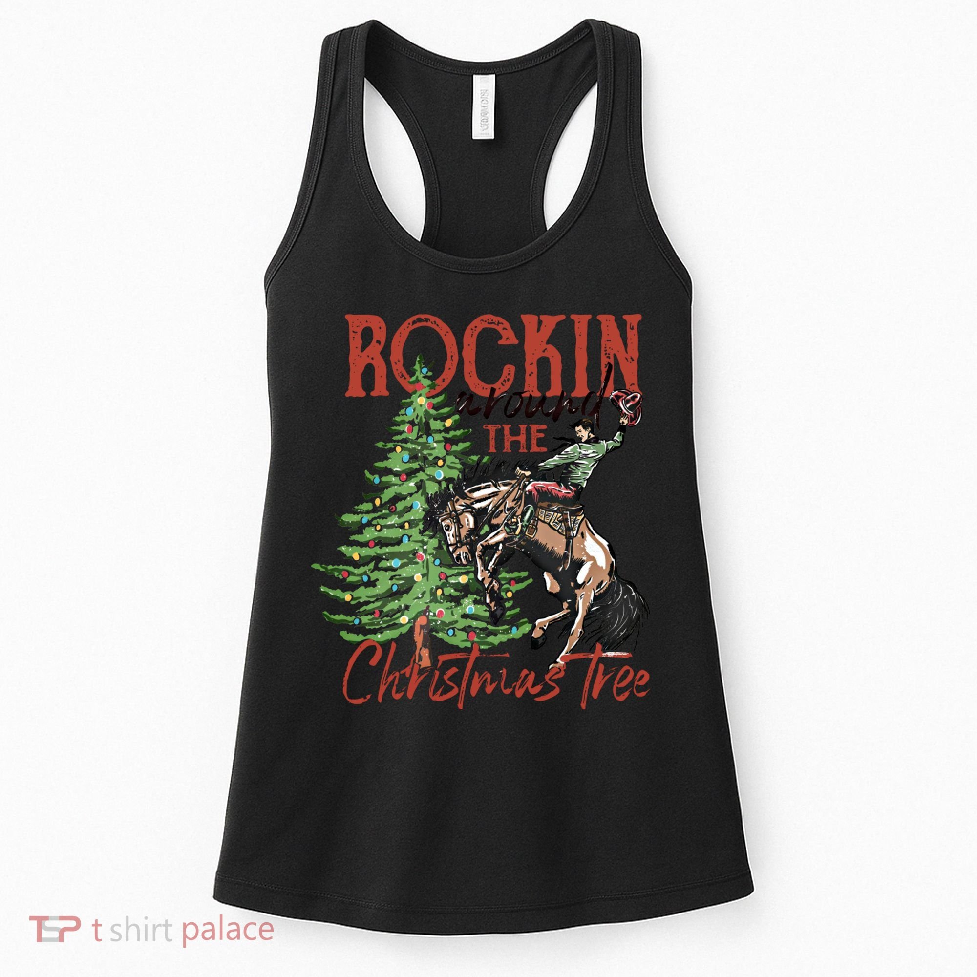 Rocking Around The Christmas Tree Retro Cowboy Christmas Women's Tank Top