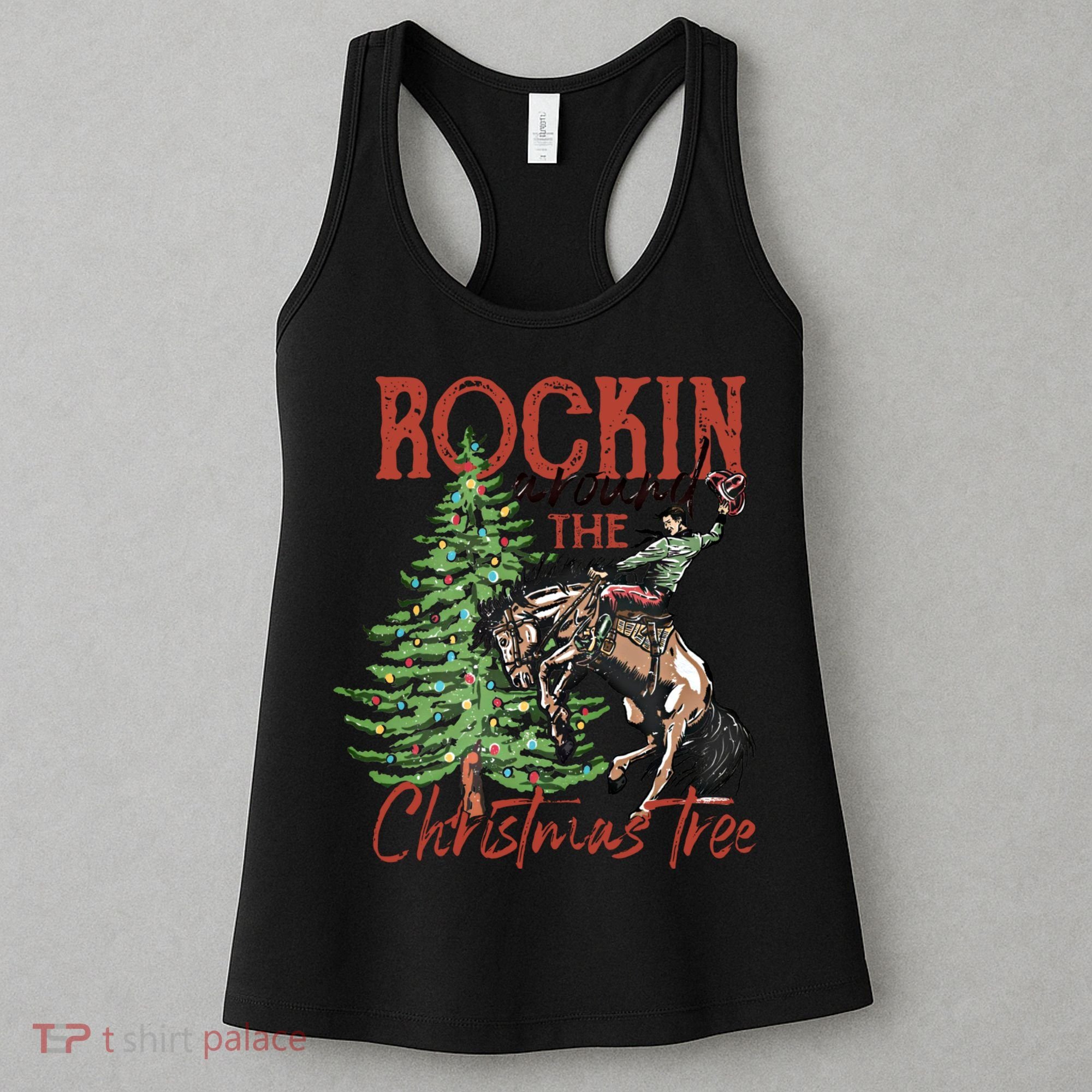 Rocking Around The Christmas Tree Retro Cowboy Christmas Women's Tank Top