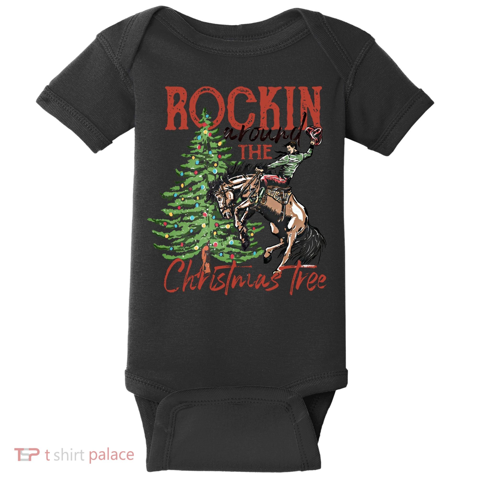 Rocking Around The Christmas Tree Retro Cowboy Christmas Baby Bodysuit