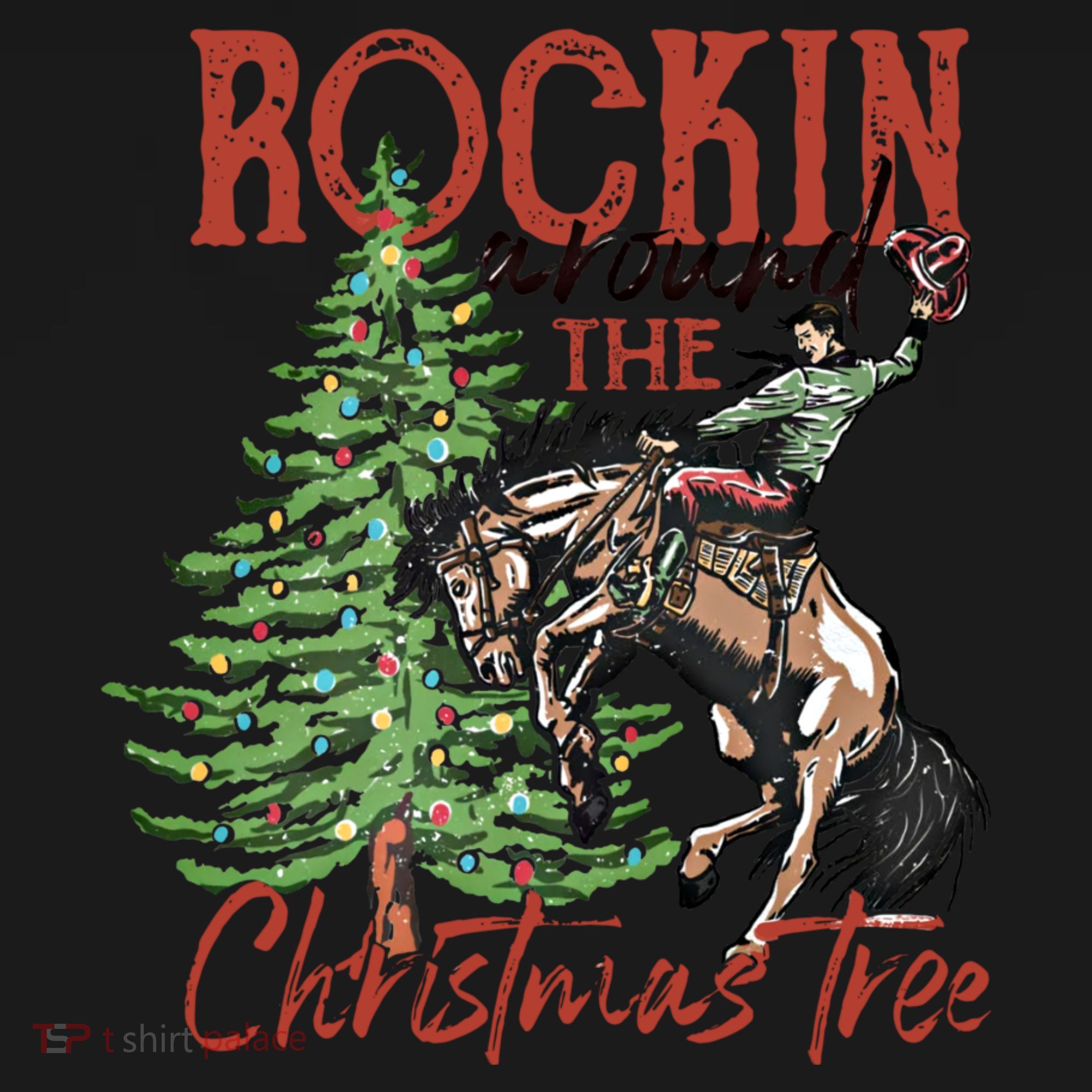 Rocking Around The Christmas Tree Retro Cowboy Christmas Baby Bodysuit