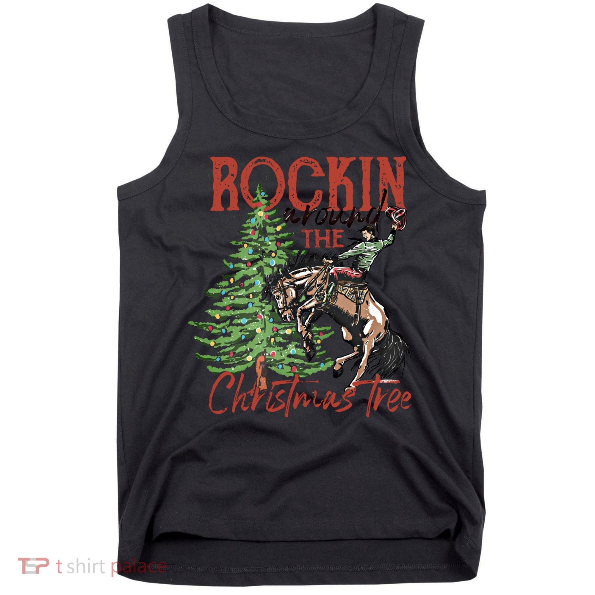 Rocking Around The Christmas Tree Retro Cowboy Christmas Tank Top