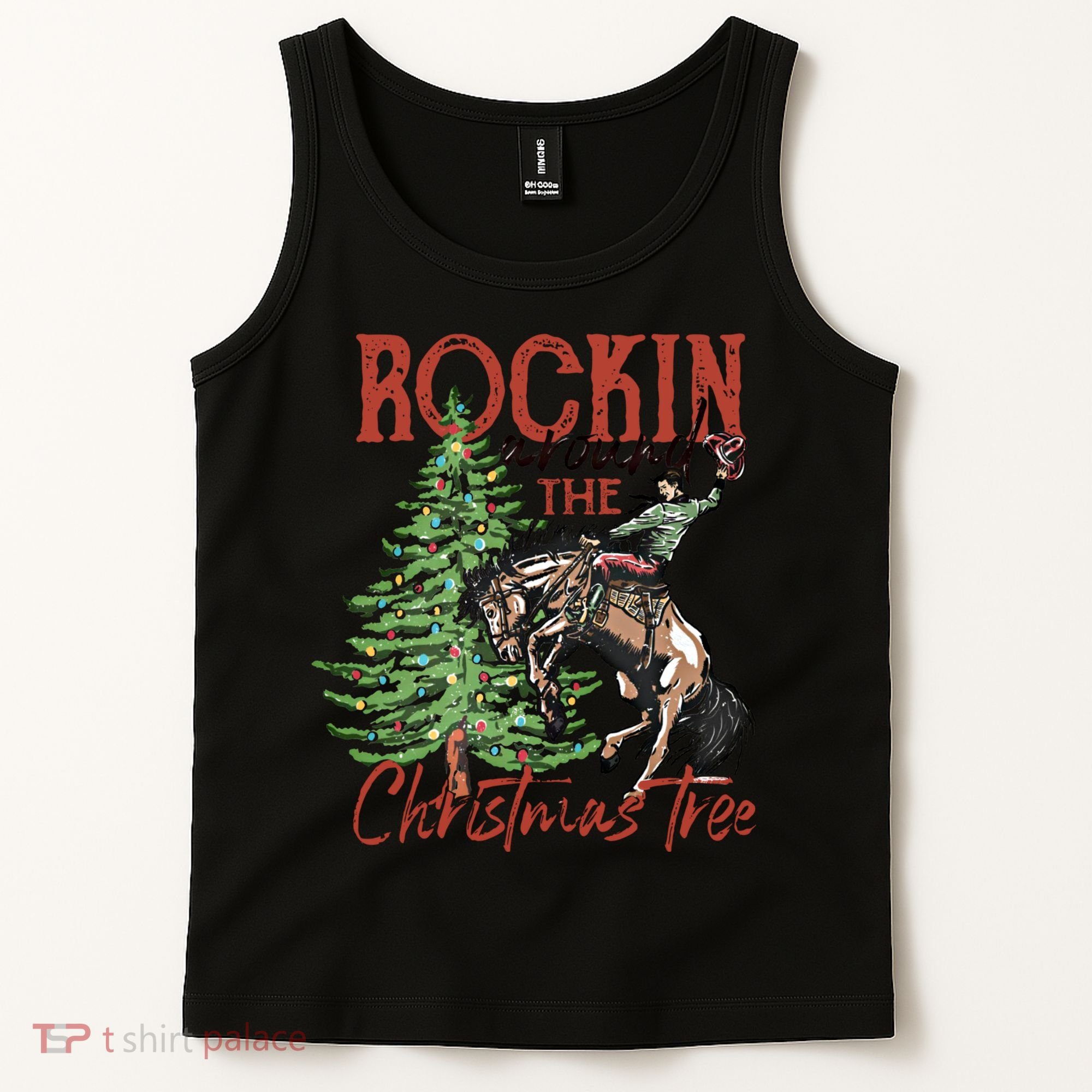 Rocking Around The Christmas Tree Retro Cowboy Christmas Tank Top