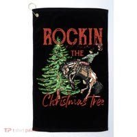 Rocking Around The Christmas Tree Retro Cowboy Christmas Golf Towel thumb 0