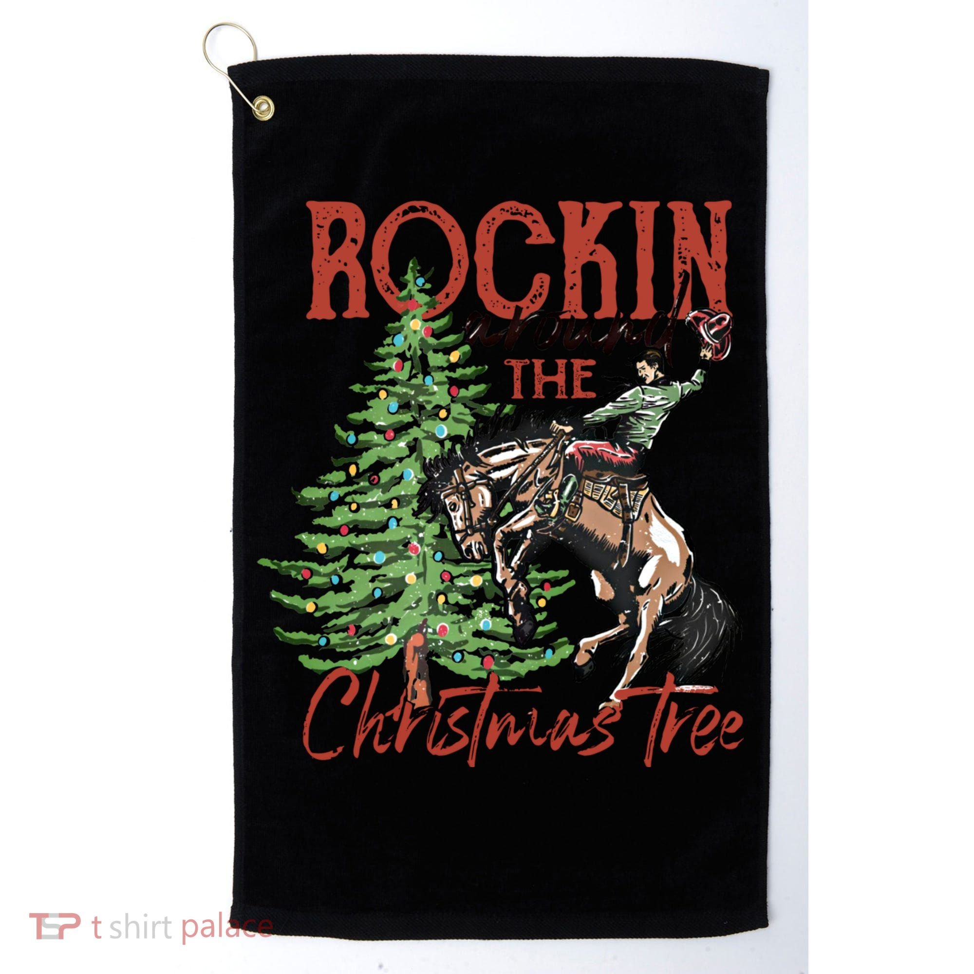 Rocking Around The Christmas Tree Retro Cowboy Christmas Golf Towel