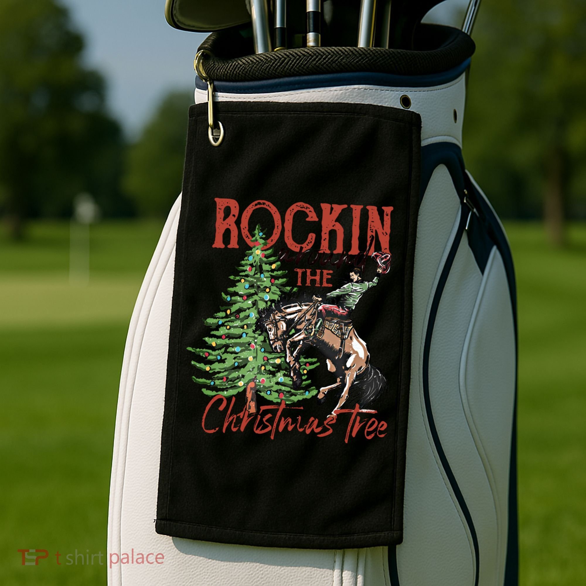 Rocking Around The Christmas Tree Retro Cowboy Christmas Golf Towel