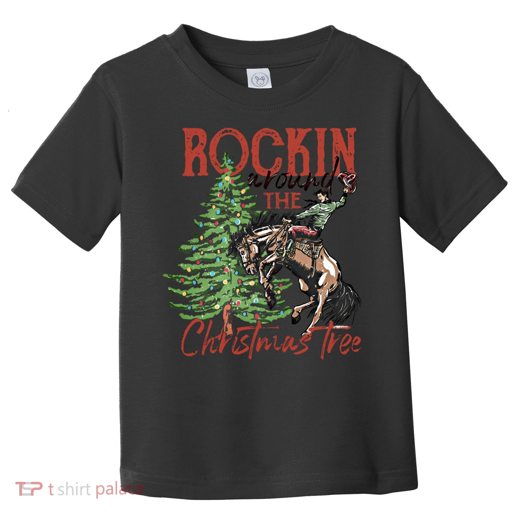 Rocking Around The Christmas Tree Retro Cowboy Christmas Toddler T-Shirt