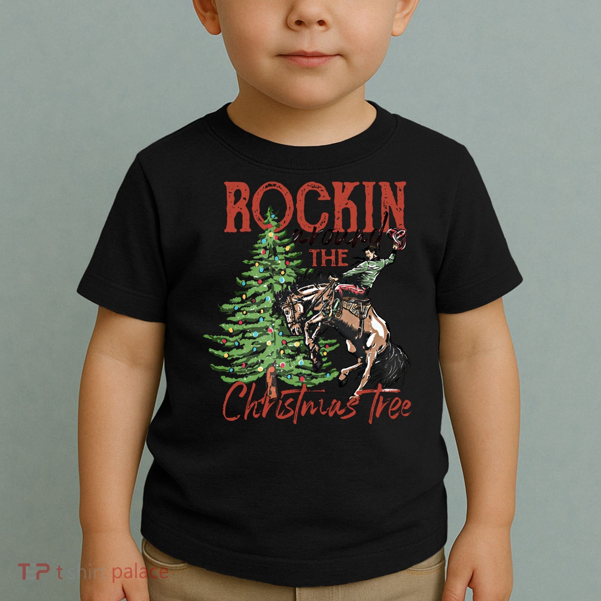 Rocking Around The Christmas Tree Retro Cowboy Christmas Toddler T-Shirt