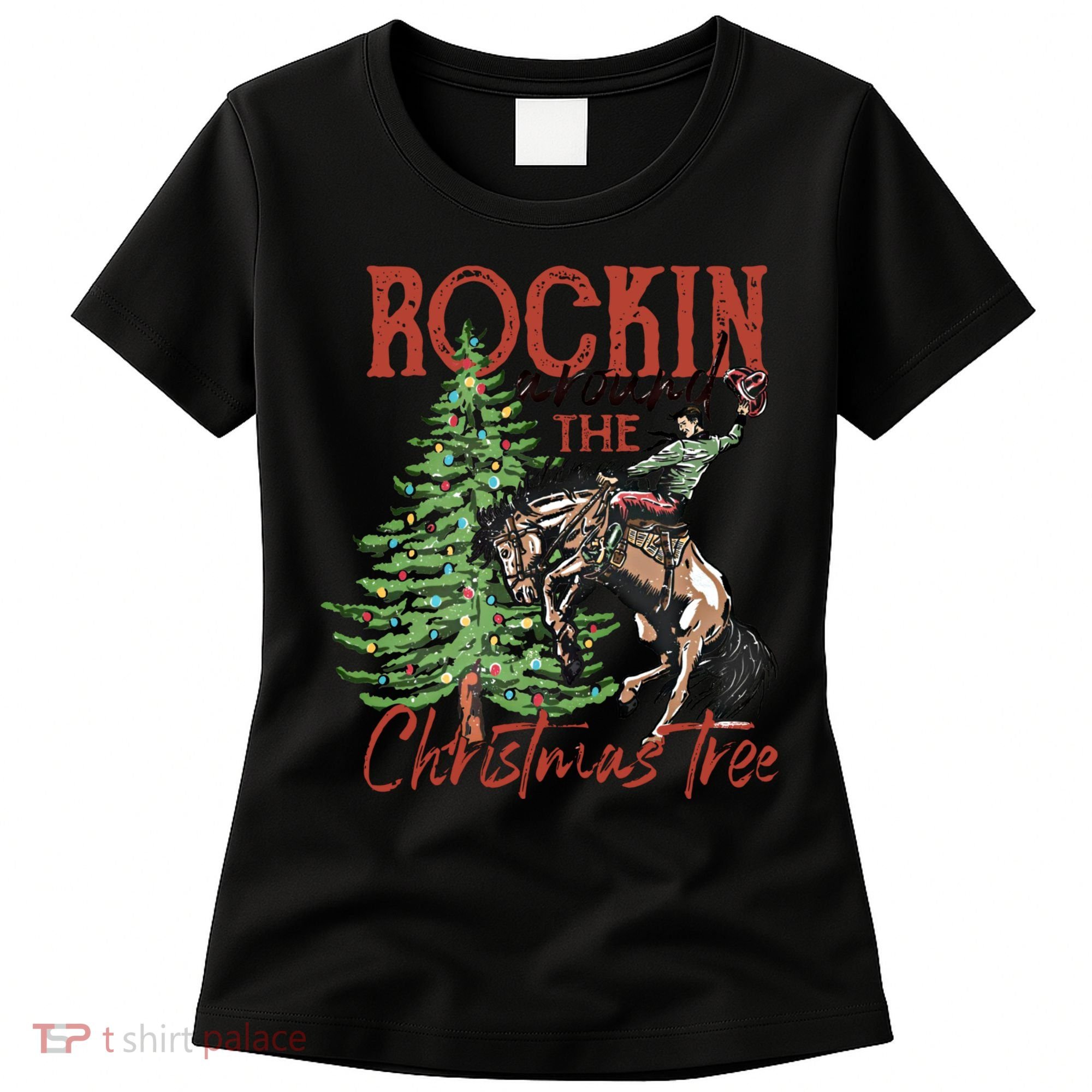 Rocking Around The Christmas Tree Retro Cowboy Christmas Women's T-Shirt