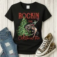 Rocking Around The Christmas Tree Retro Cowboy Christmas Women's T-Shirt thumb 3