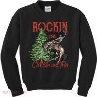 Rocking Around The Christmas Tree Retro Cowboy Christmas Kids Sweatshirt thumb 0
