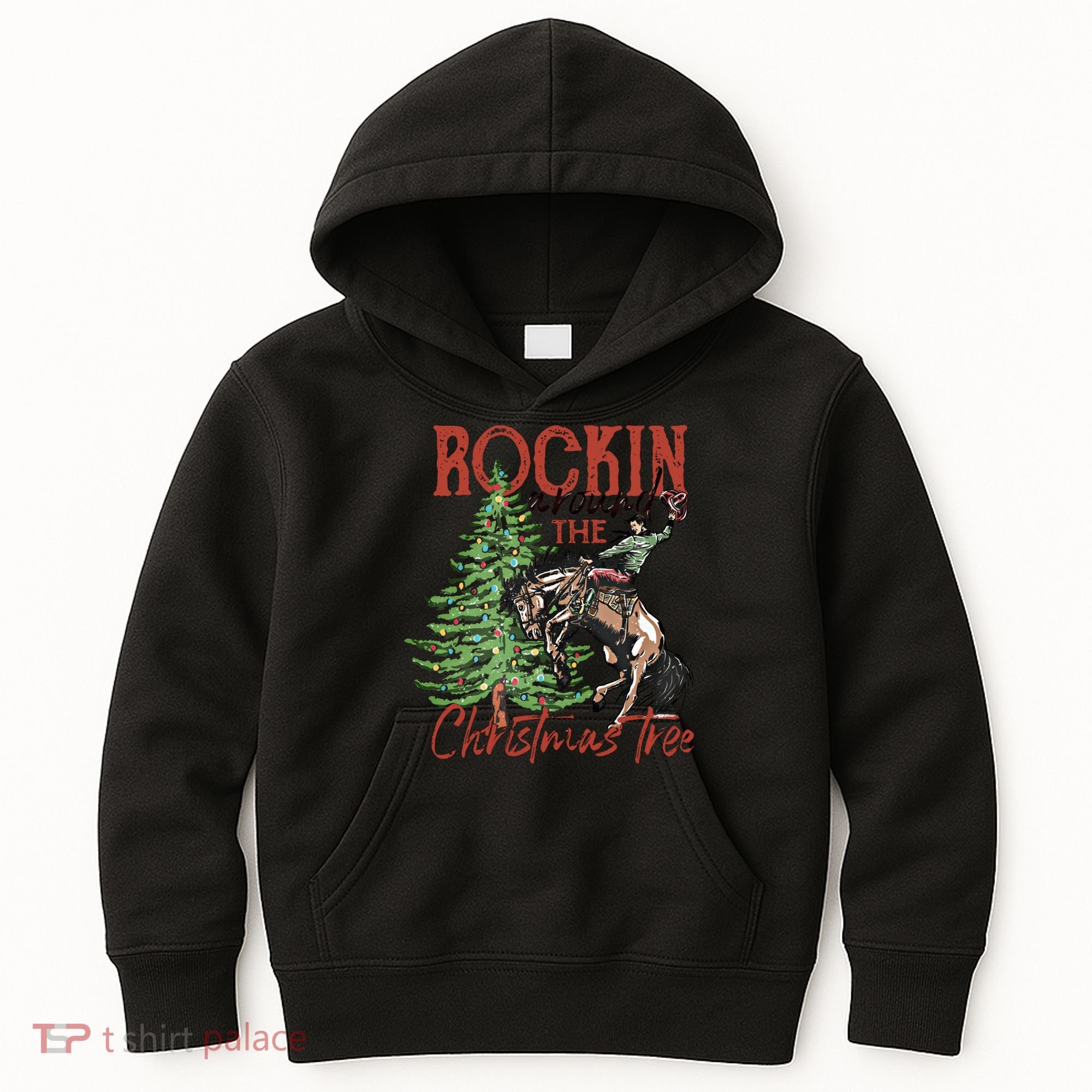Rocking Around The Christmas Tree Retro Cowboy Christmas Kids Hoodie
