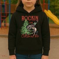 Rocking Around The Christmas Tree Retro Cowboy Christmas Kids Hoodie thumb 3