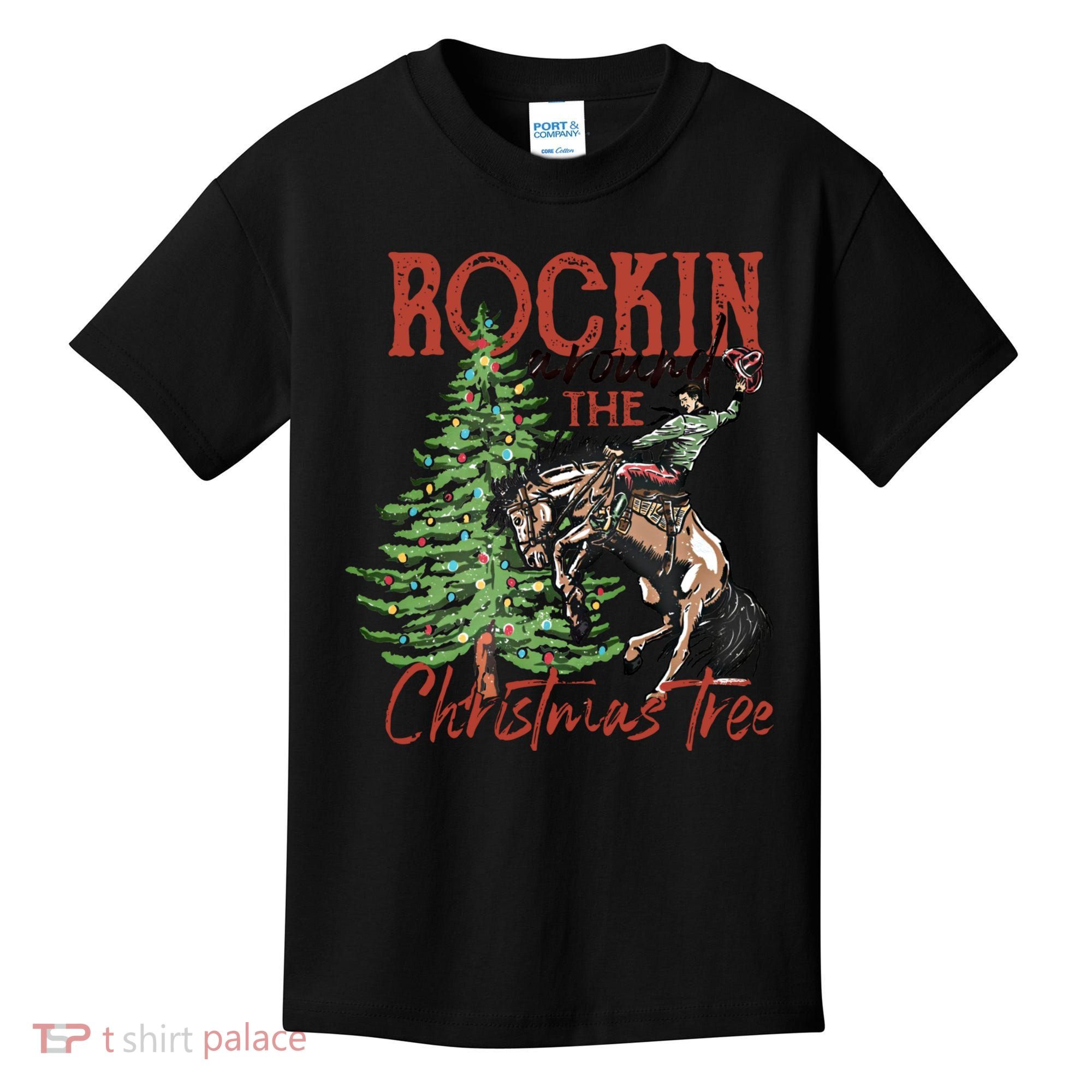 Rocking Around The Christmas Tree Retro Cowboy Christmas Kids T-Shirt