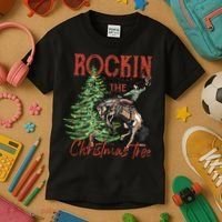 Rocking Around The Christmas Tree Retro Cowboy Christmas Kids T-Shirt thumb 3