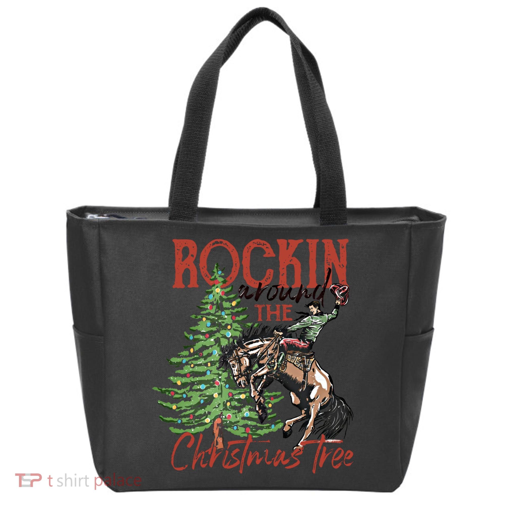 Rocking Around The Christmas Tree Retro Cowboy Christmas Tote Bag