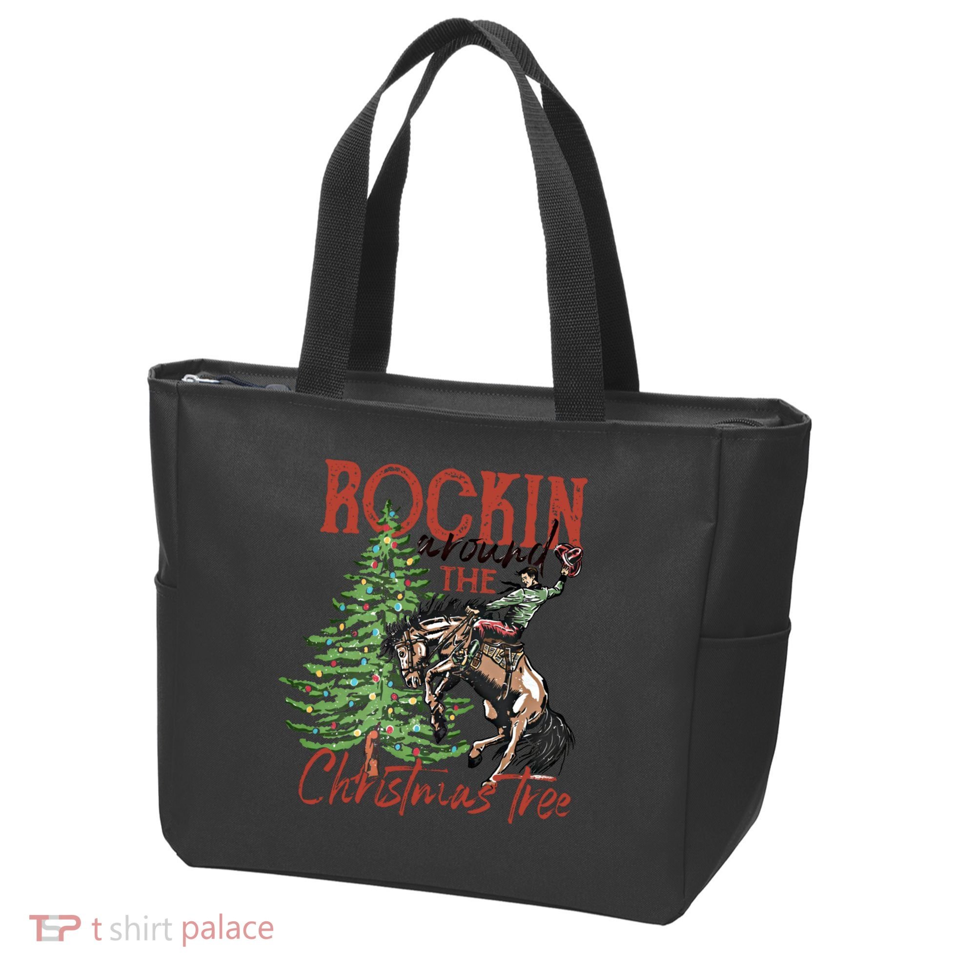 Rocking Around The Christmas Tree Retro Cowboy Christmas Tote Bag