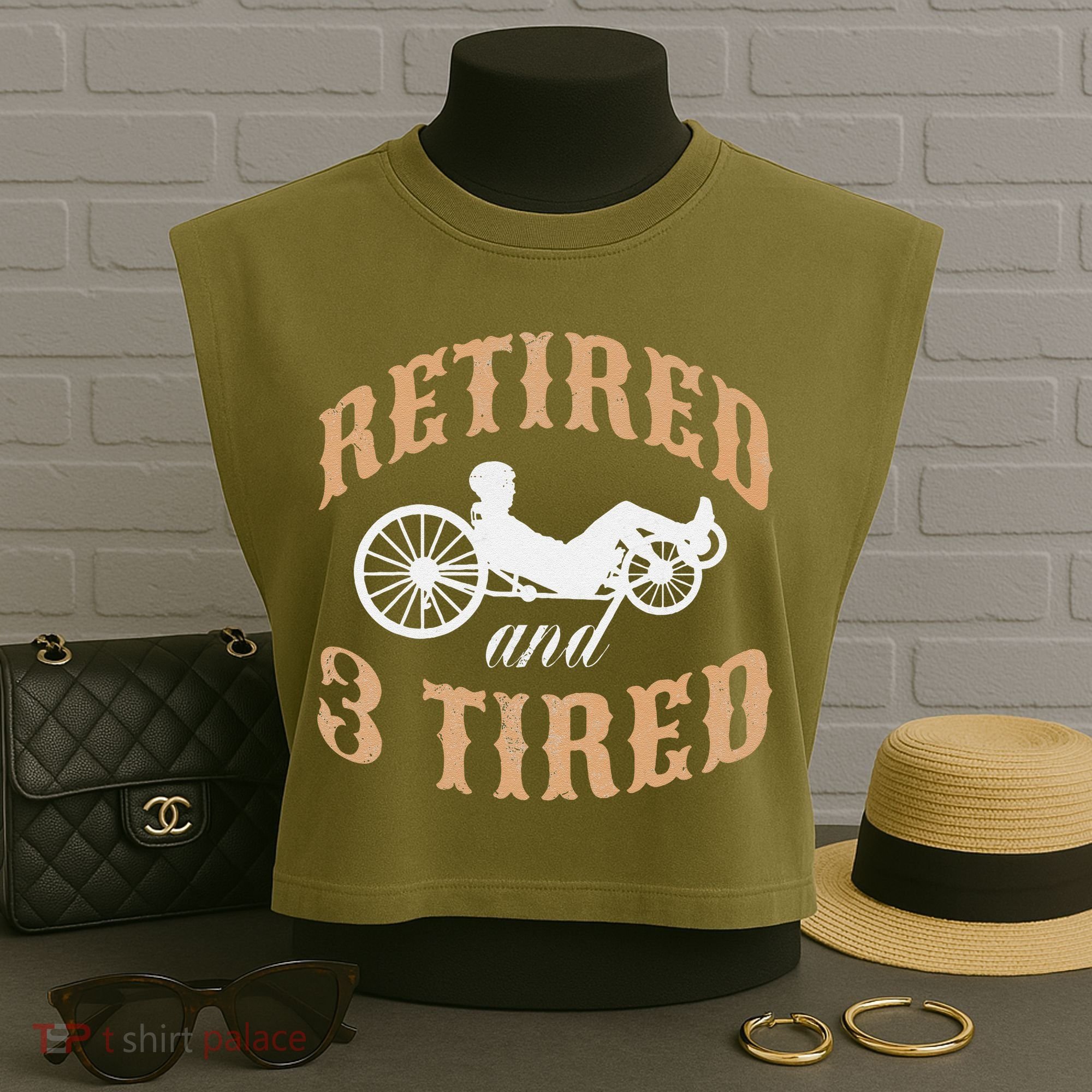 Retired And Three Tired Laidback Biker Retirement Garment-Dyed Women's Muscle Tee