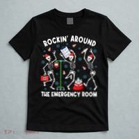 Rockin Around The Emergency Room Skeleton Er Nurse Xmas T-Shirt thumb 5