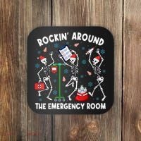 Rockin Around The Emergency Room Skeleton Er Nurse Xmas Coaster thumb 0