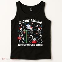 Rockin Around The Emergency Room Skeleton Er Nurse Xmas Tank Top thumb 2