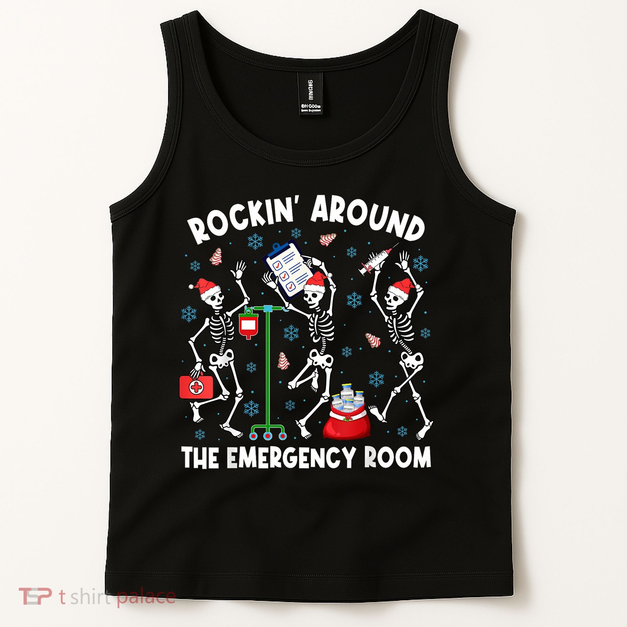 Rockin Around The Emergency Room Skeleton Er Nurse Xmas Tank Top
