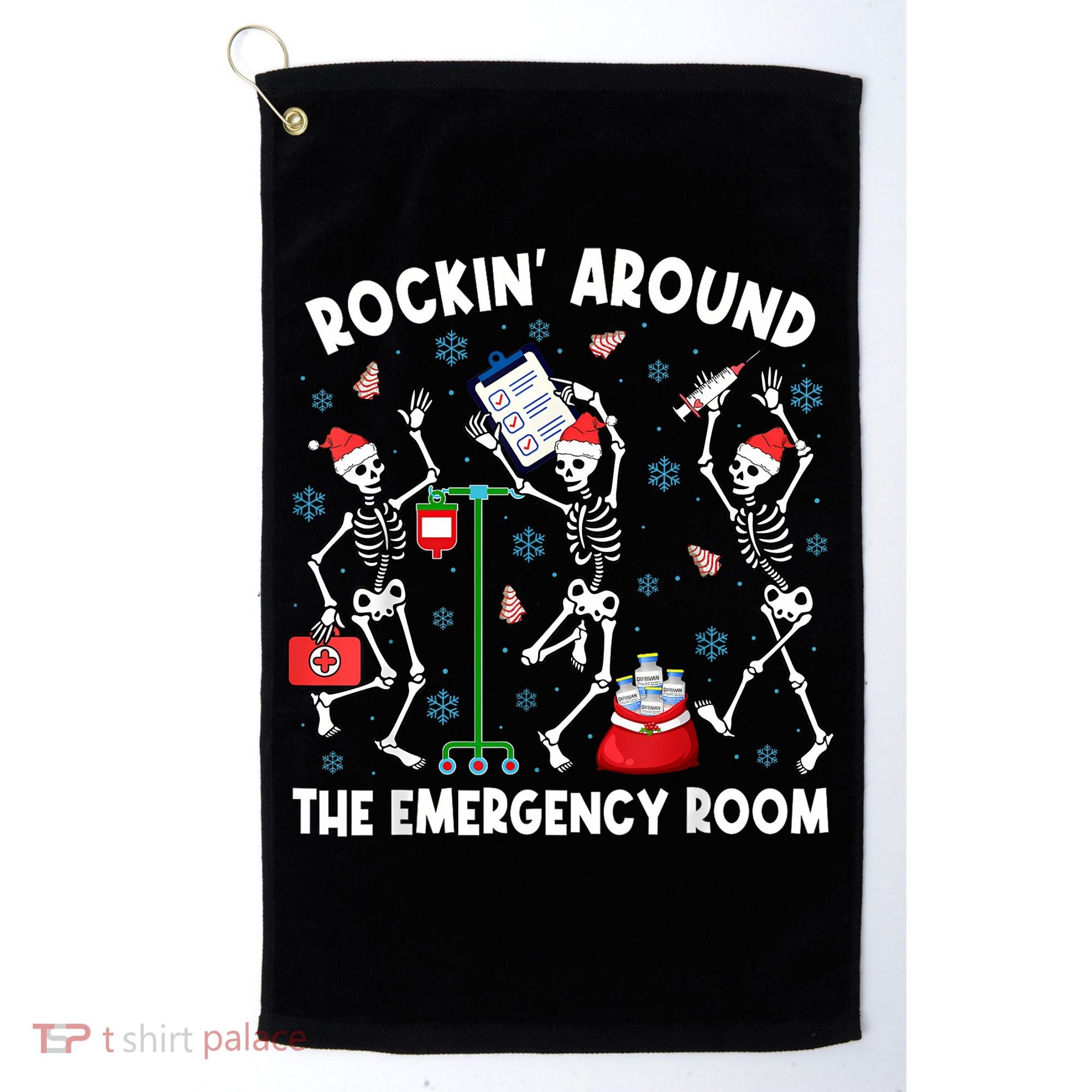 Rockin Around The Emergency Room Skeleton Er Nurse Xmas Golf Towel