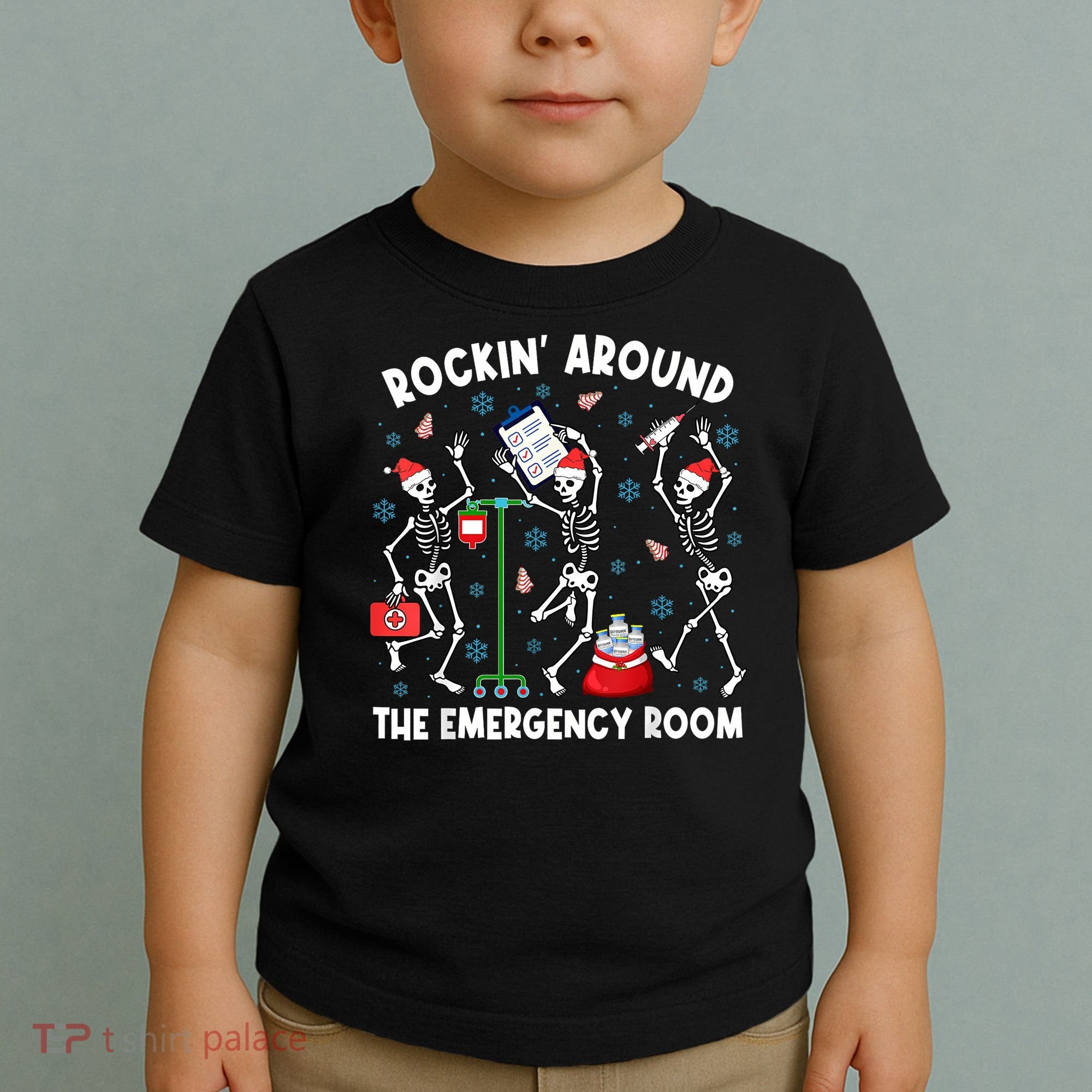 Rockin Around The Emergency Room Skeleton Er Nurse Xmas Toddler T-Shirt