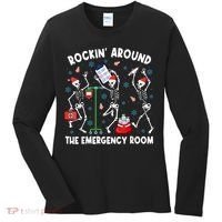 Rockin Around The Emergency Room Skeleton Er Nurse Xmas Women's Long Sleeve Shirt thumb 0