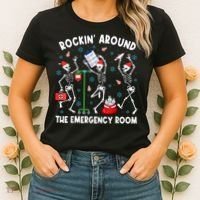 Rockin Around The Emergency Room Skeleton Er Nurse Xmas Women's T-Shirt thumb 2