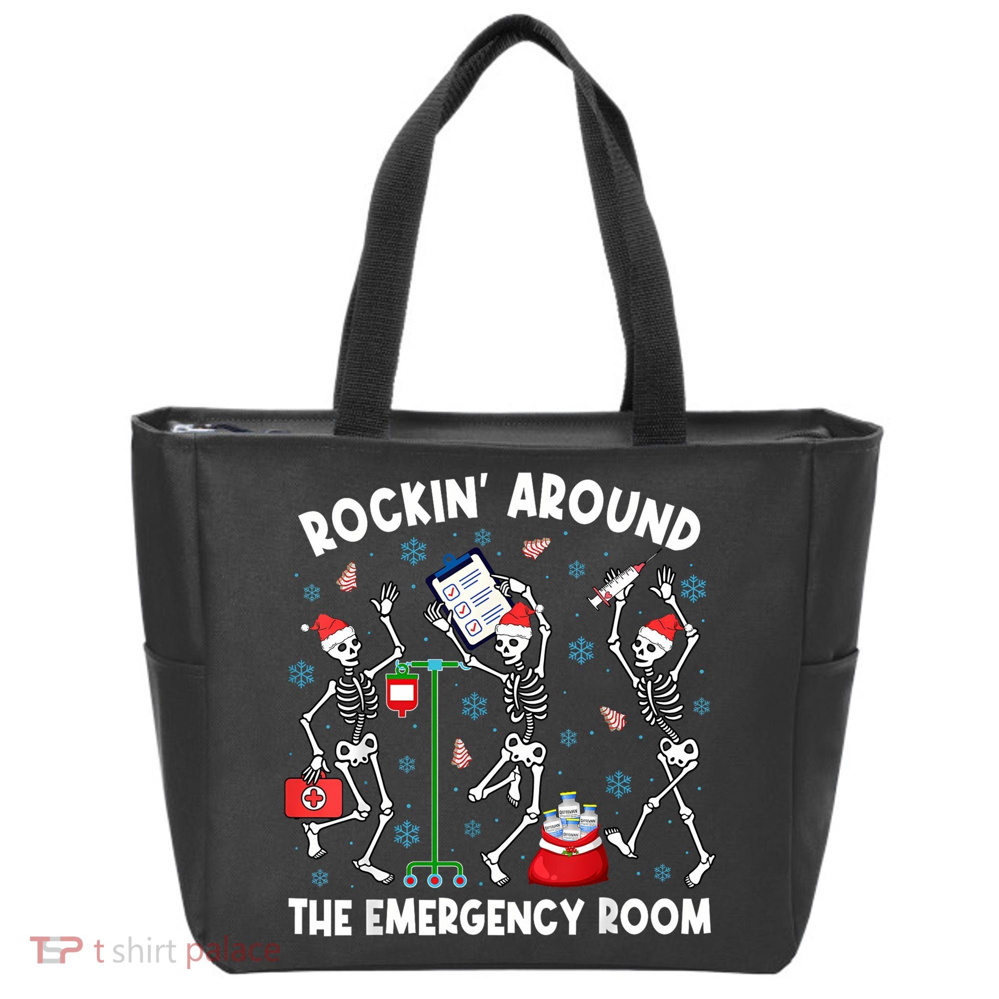 Rockin Around The Emergency Room Skeleton Er Nurse Xmas Tote Bag