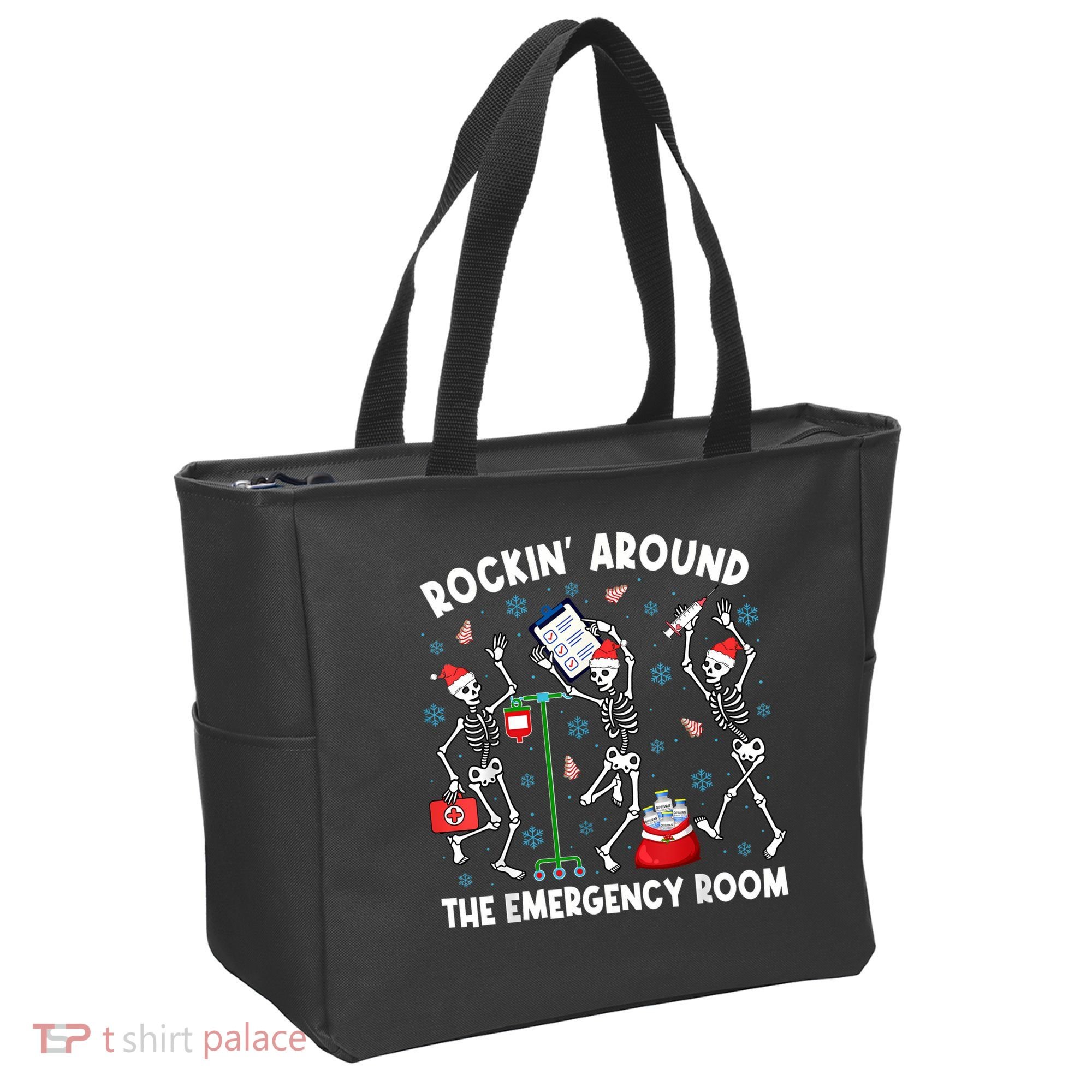 Rockin Around The Emergency Room Skeleton Er Nurse Xmas Tote Bag