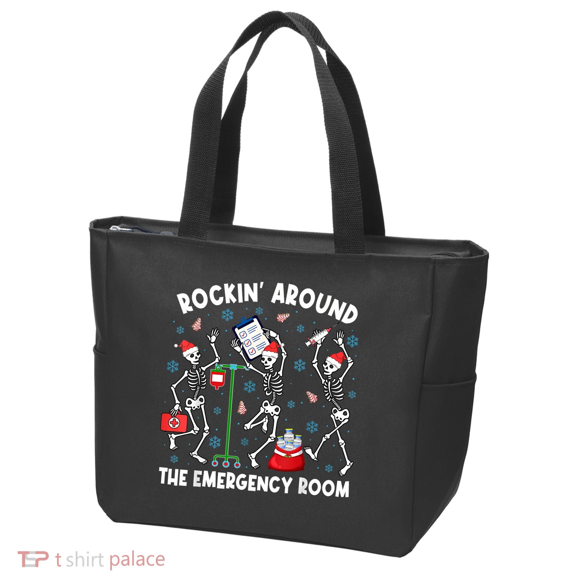 Rockin Around The Emergency Room Skeleton Er Nurse Xmas Tote Bag