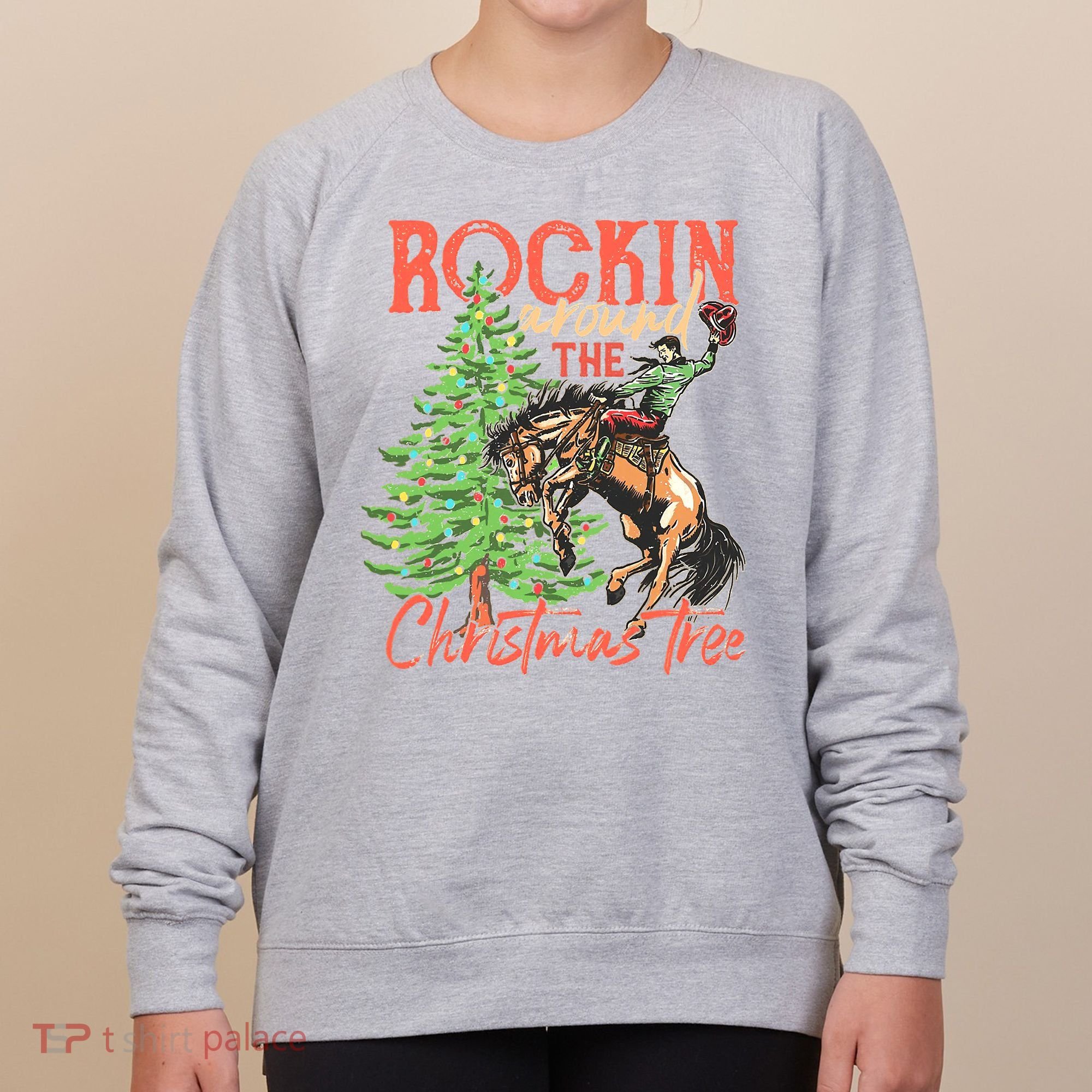 Rocking Around The Christmas Tree Christmas Cow Horse Women's Sweatshirt