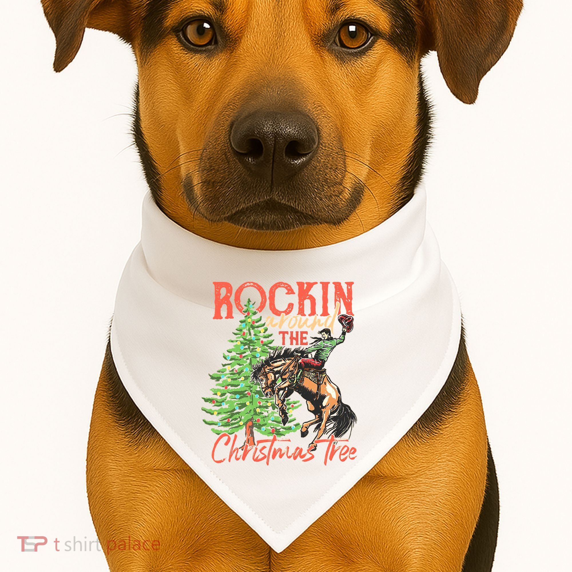 Rocking Around The Christmas Tree Christmas Cow Horse USA-Made Doggie Bandana