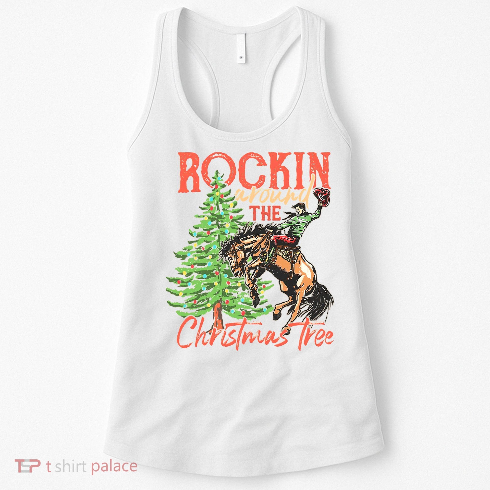 Rocking Around The Christmas Tree Christmas Cow Horse Women's Tank Top