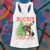 Rocking Around The Christmas Tree Christmas Cow Horse Women's Tank Top thumb 3