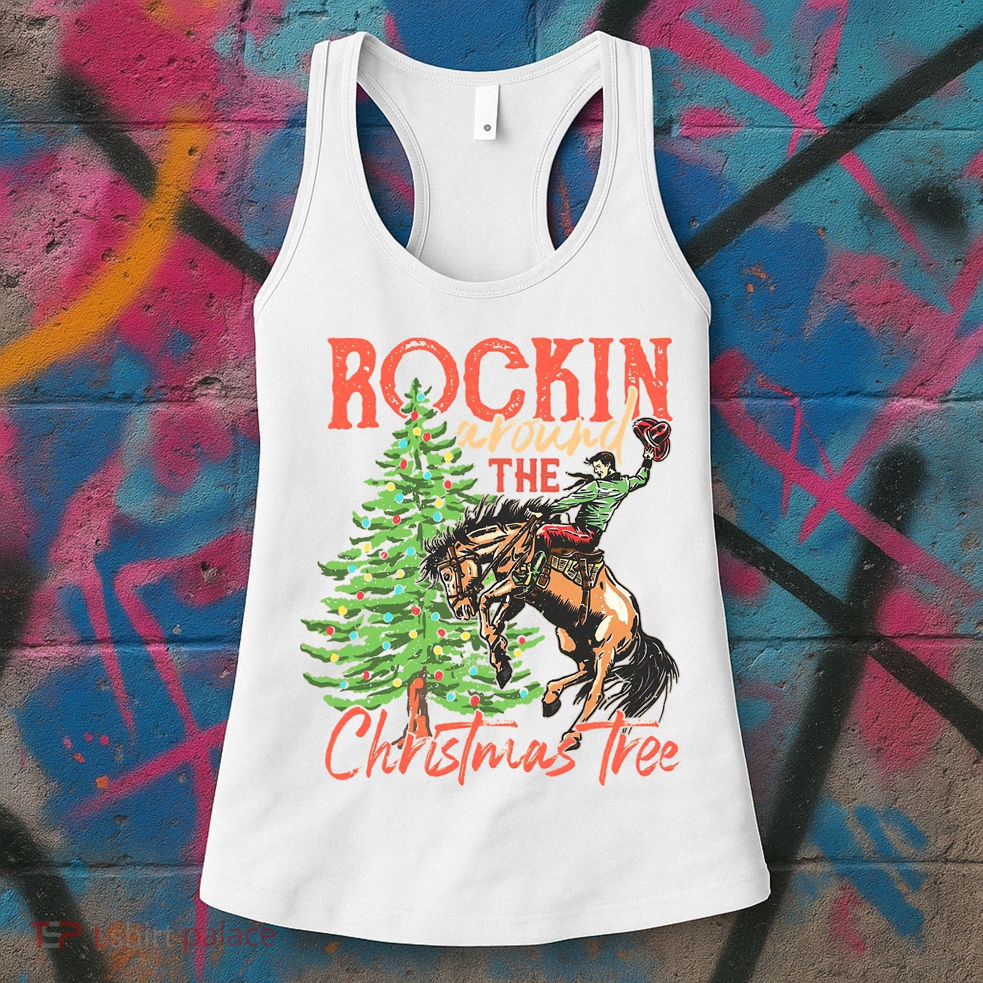 Rocking Around The Christmas Tree Christmas Cow Horse Women's Tank Top
