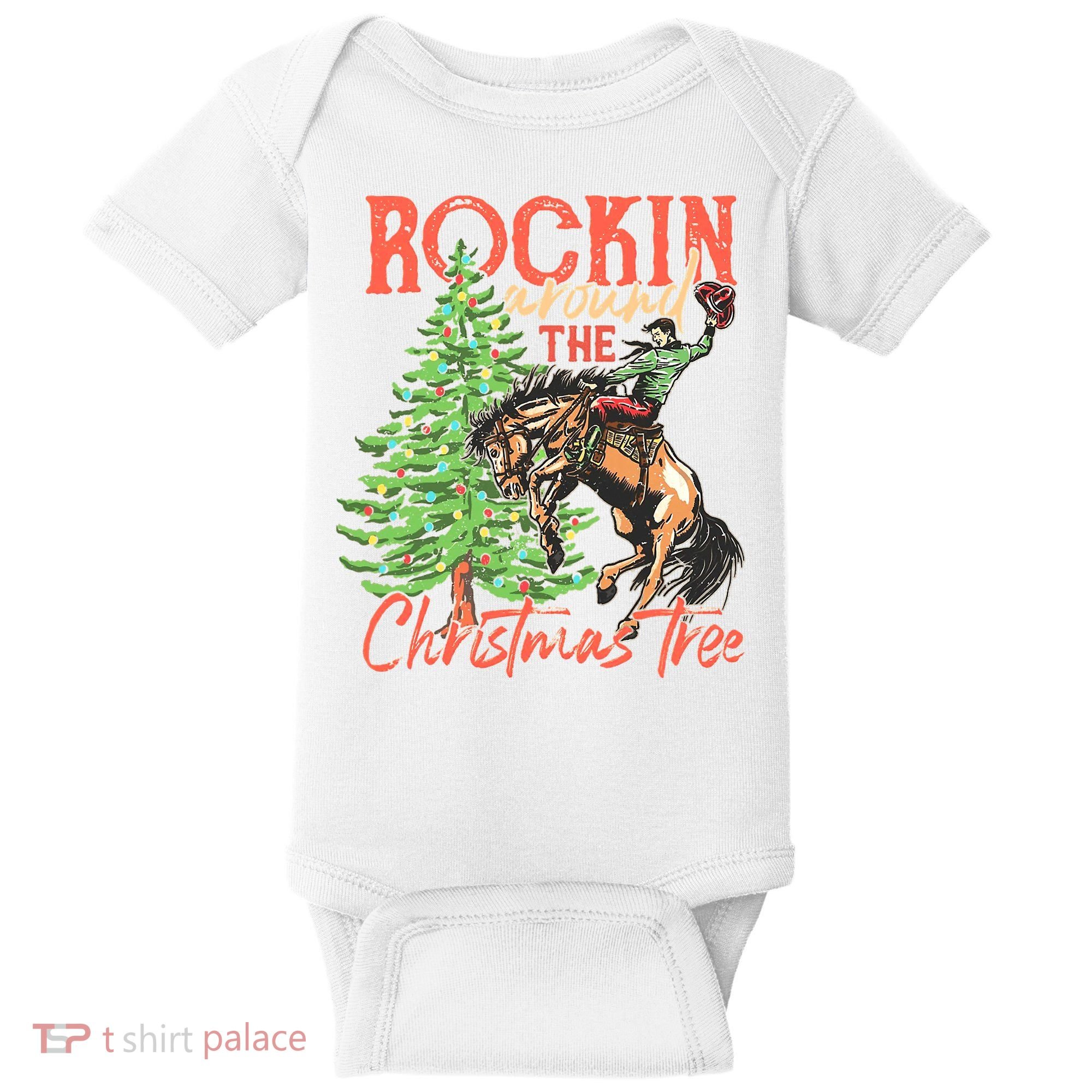 Rocking Around The Christmas Tree Christmas Cow Horse Baby Bodysuit