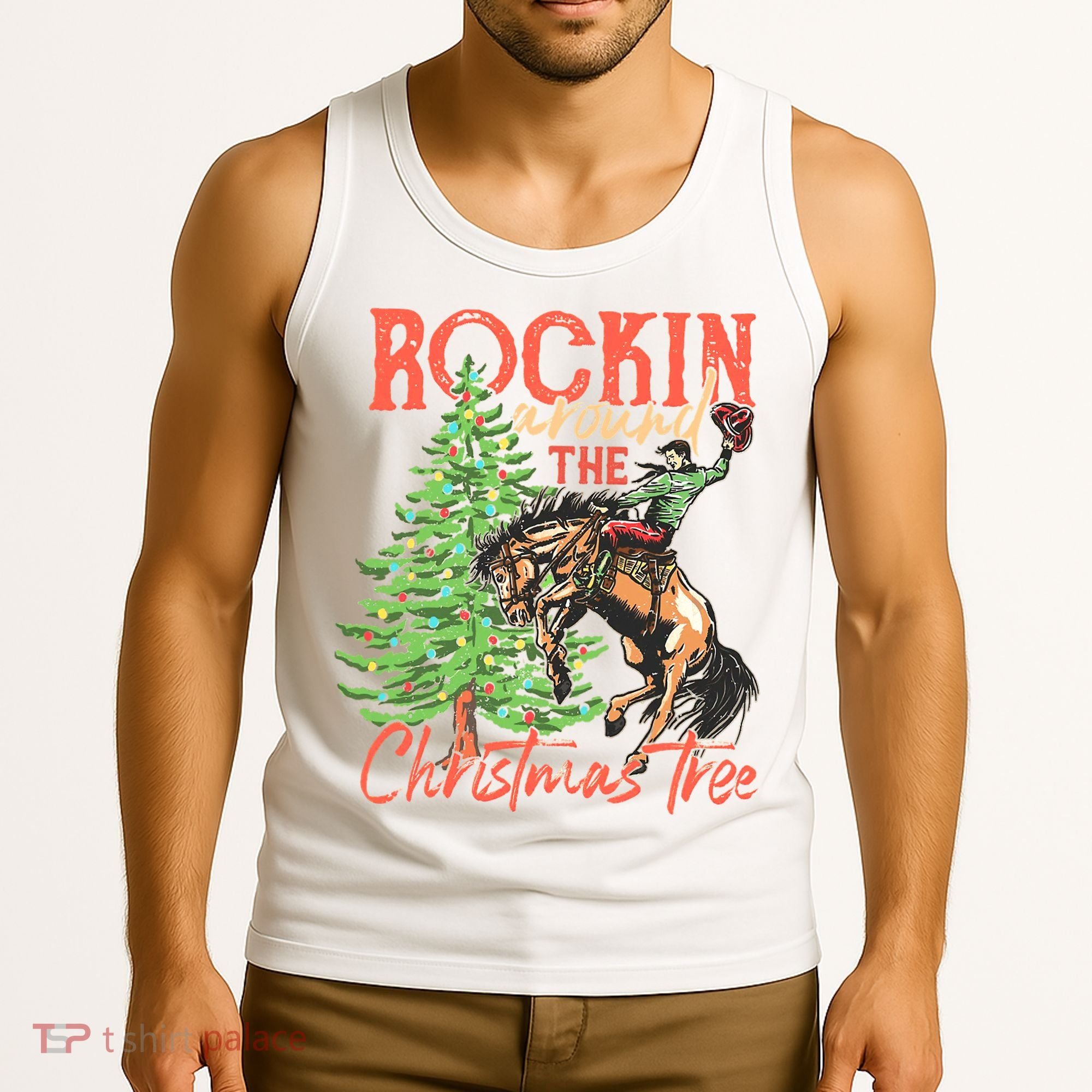 Rocking Around The Christmas Tree Christmas Cow Horse Tank Top