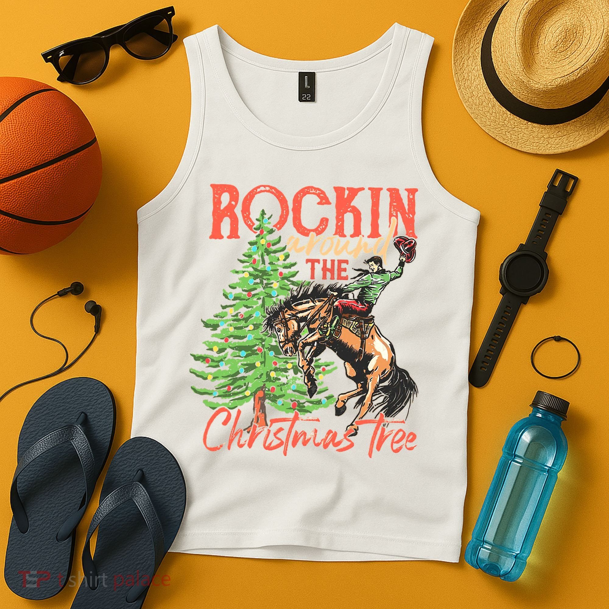 Rocking Around The Christmas Tree Christmas Cow Horse Tank Top