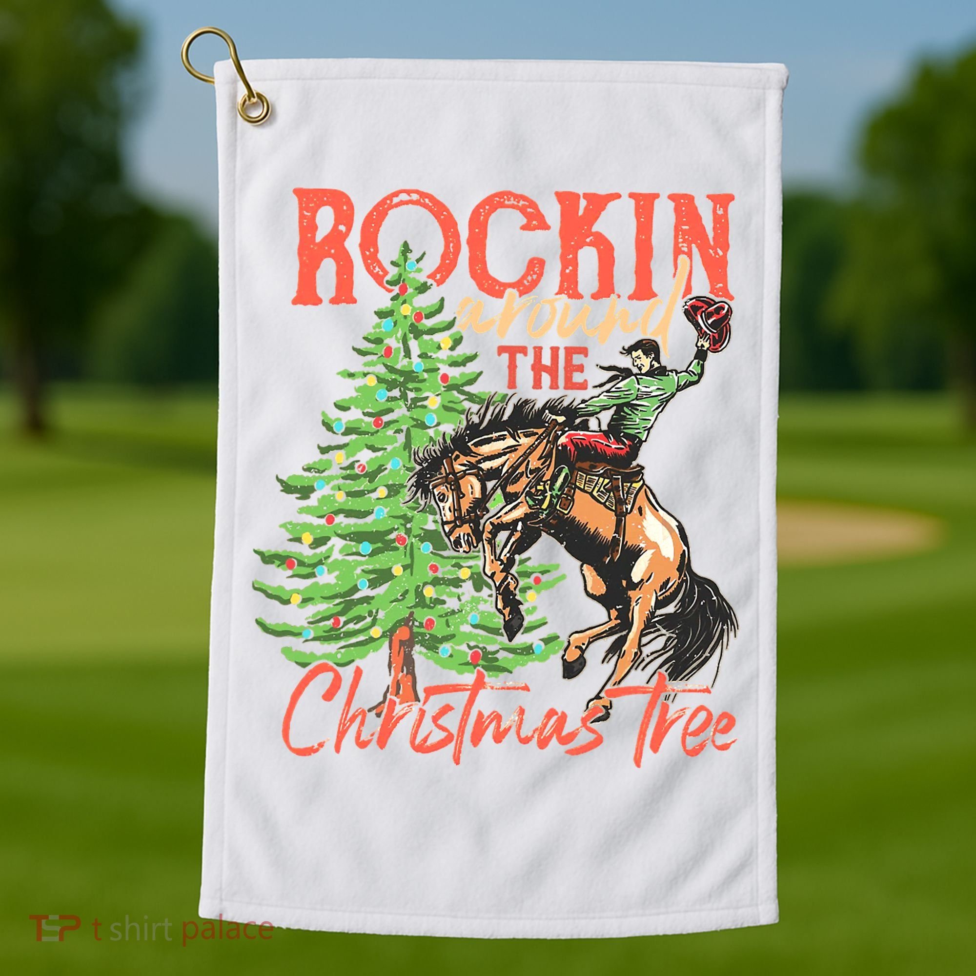 Rocking Around The Christmas Tree Christmas Cow Horse Golf Towel