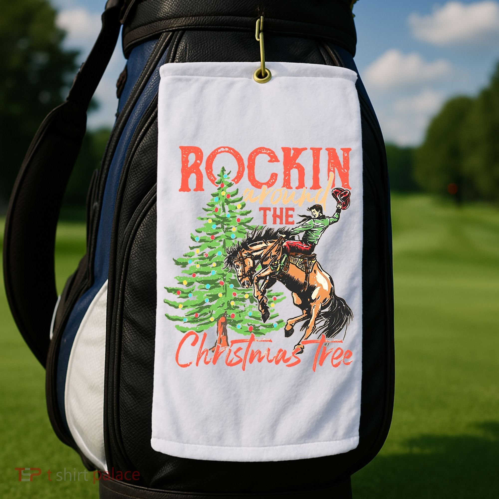 Rocking Around The Christmas Tree Christmas Cow Horse Golf Towel