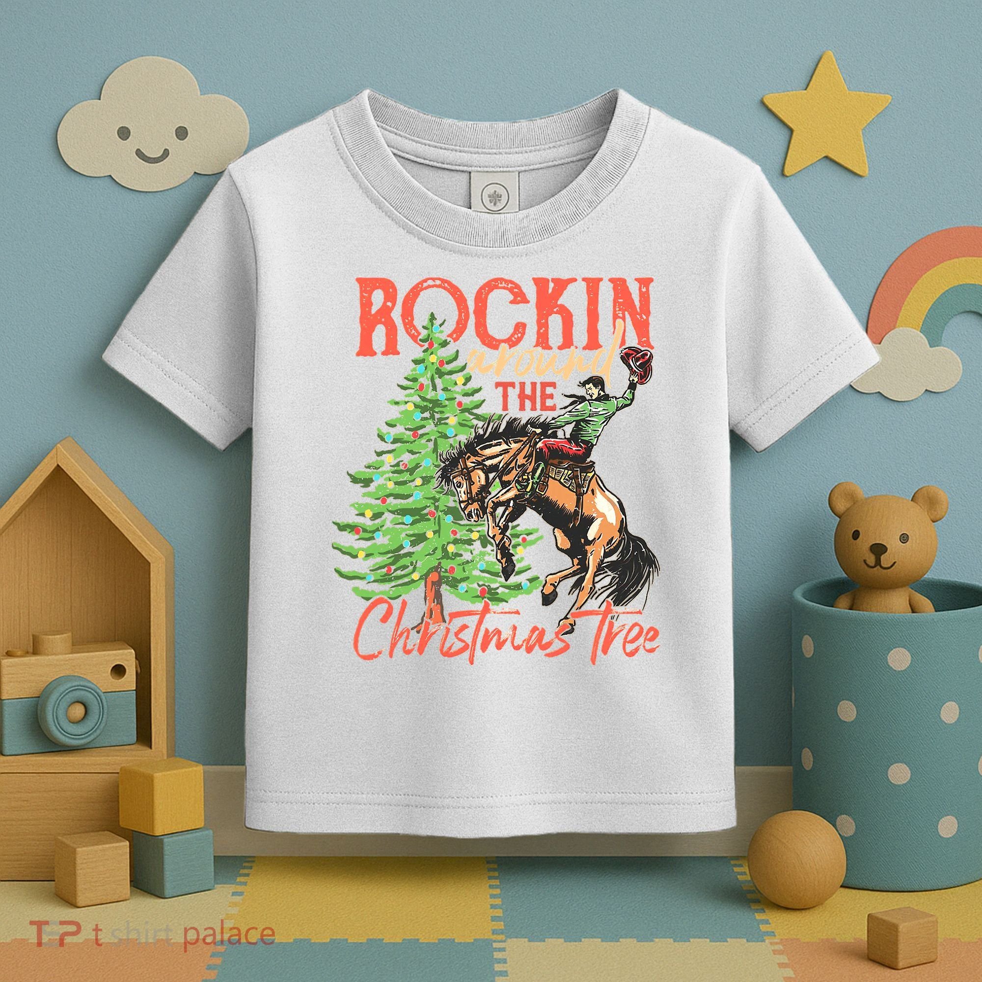 Rocking Around The Christmas Tree Christmas Cow Horse Toddler T-Shirt