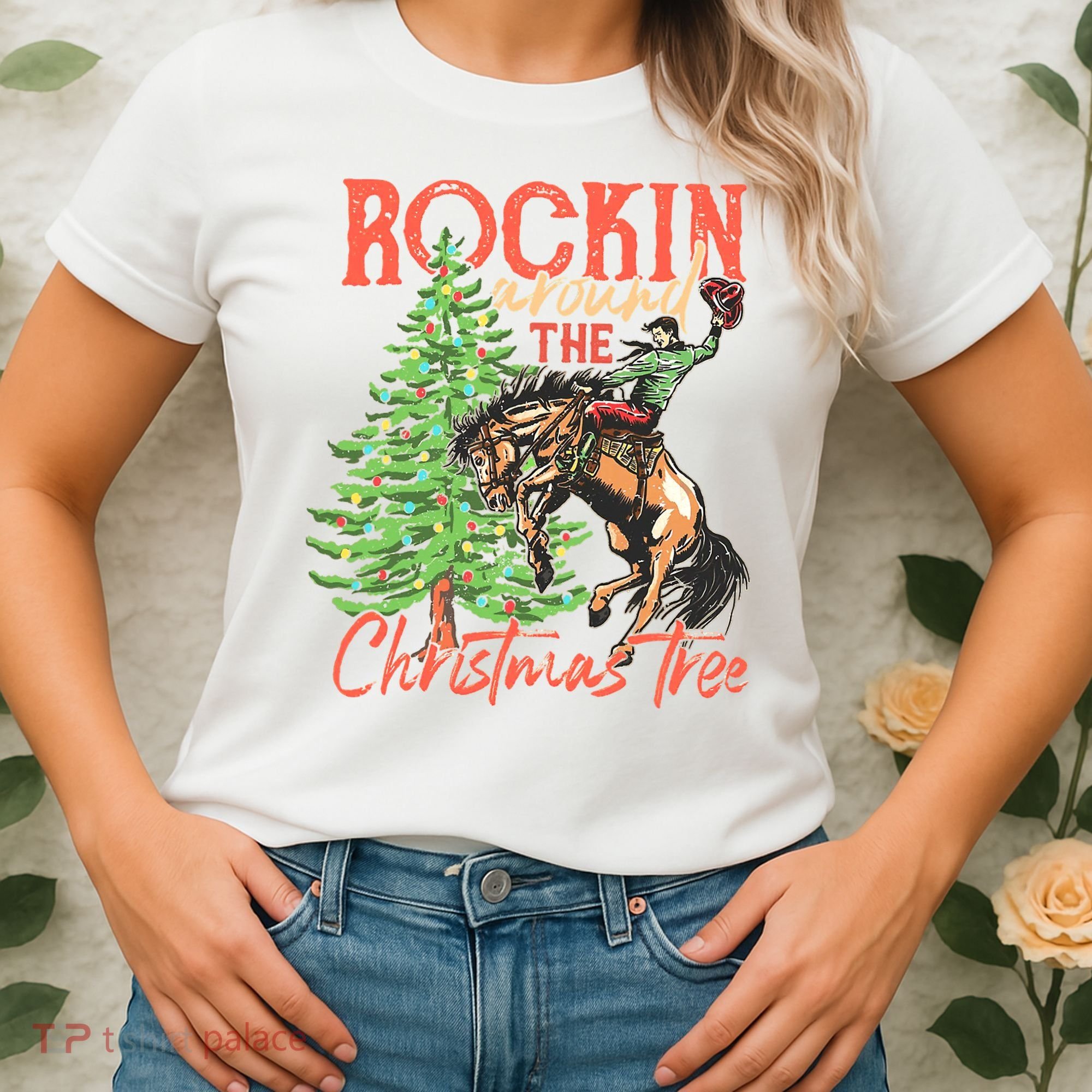 Rocking Around The Christmas Tree Christmas Cow Horse Women's T-Shirt