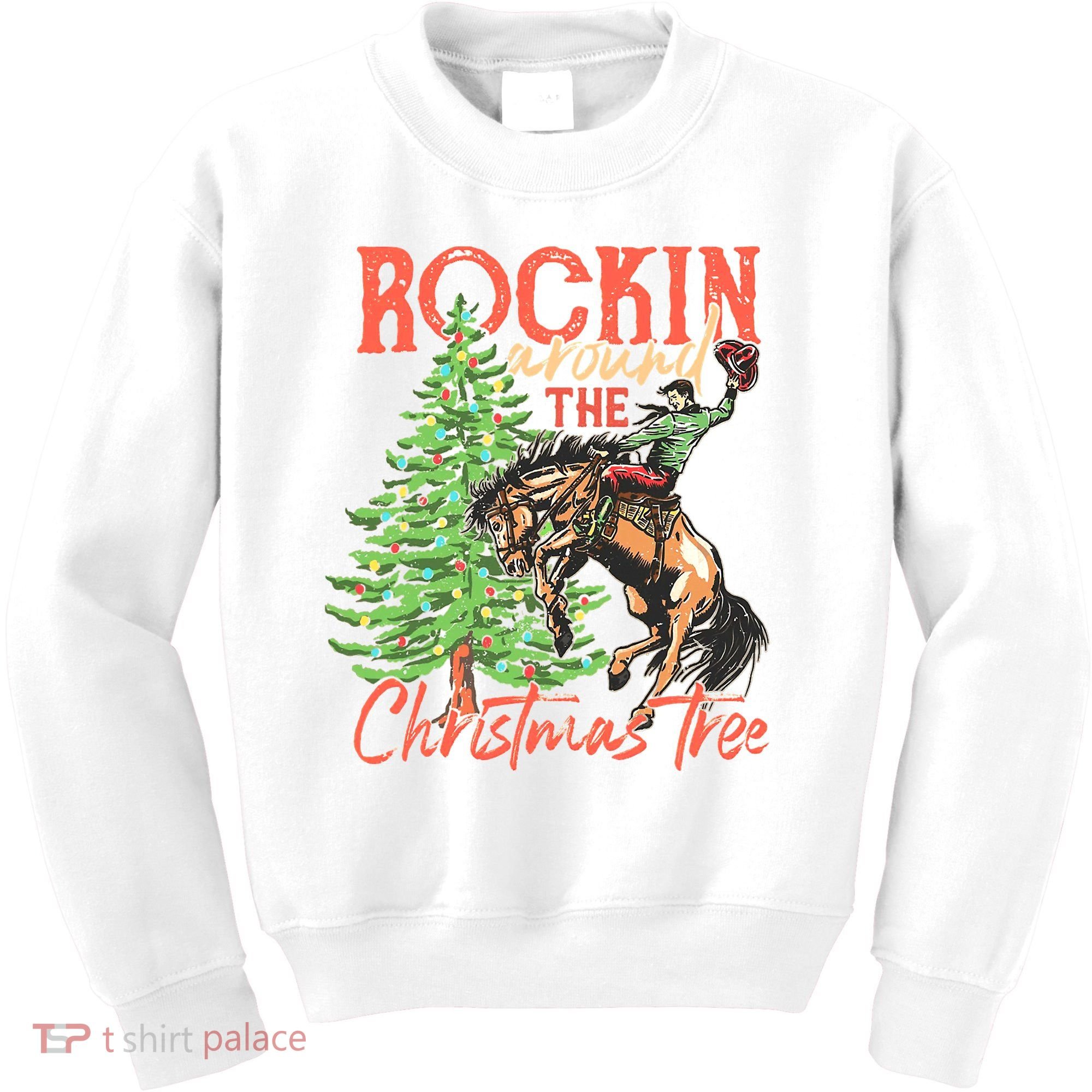 Rocking Around The Christmas Tree Christmas Cow Horse Kids Sweatshirt