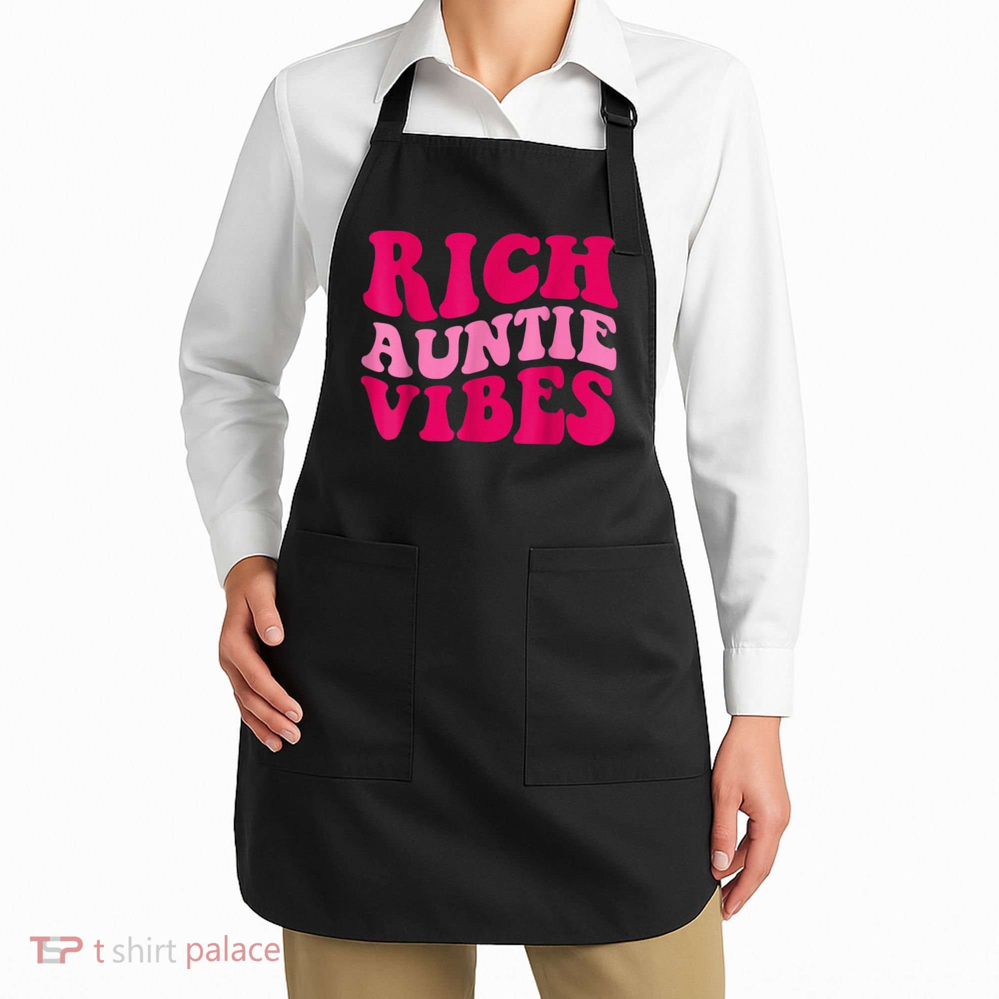 Rich Auntie Vibes Funny Aunt Saying Groovy Apparel Apron
