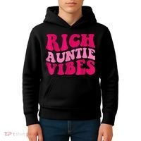Rich Auntie Vibes Funny Aunt Saying Groovy Apparel Kids Hoodie thumb 4