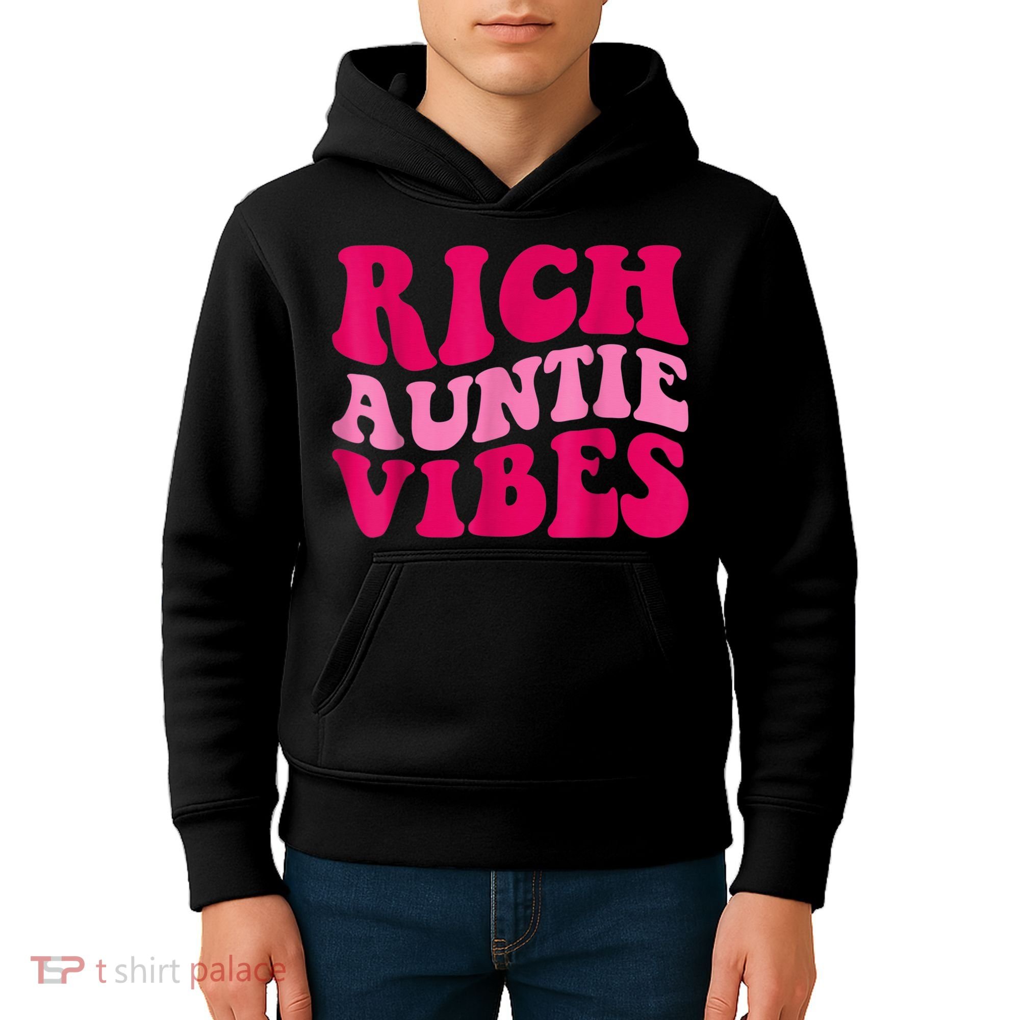 Rich Auntie Vibes Funny Aunt Saying Groovy Apparel Kids Hoodie